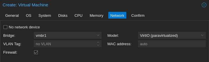 network vmbr1 for LAN